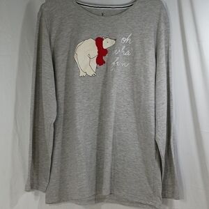 E.D.,  Cozy Gray Long Sleeve Top with Polar Bear Design
